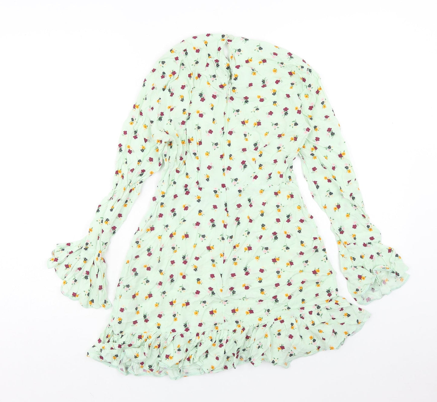 ASOS Womens Green Floral Viscose Mini Size 6 Round Neck Button