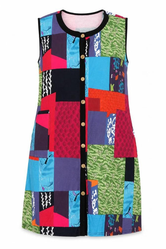 Preworn Womens Multicoloured Geometric Polyester Shift Size M Round Neck Button