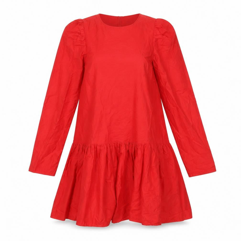 H&M Womens Red Cotton Trapeze & Swing Size 6 Round Neck Button