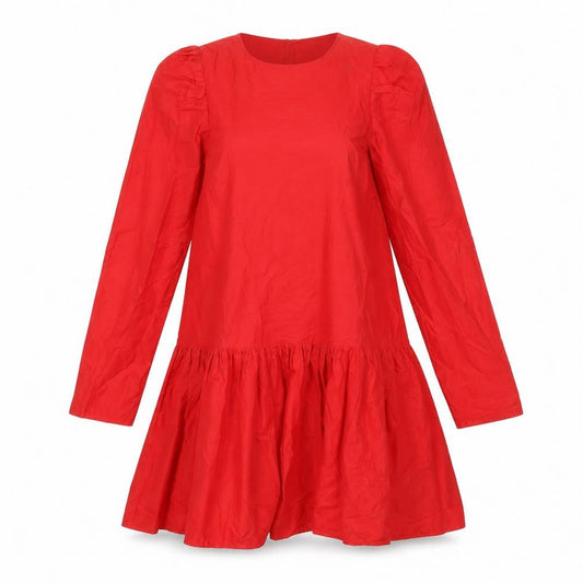 H&M Womens Red Cotton Trapeze & Swing Size 6 Round Neck Button