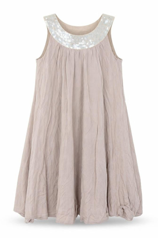 Womens Beige Polyester Trapeze & Swing Size 10 Round Neck Pullover - Embellished Neckline