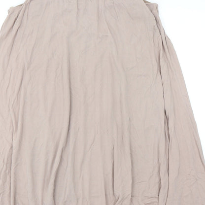 Womens Beige Polyester Trapeze & Swing Size 10 Round Neck Pullover - Embellished Neckline