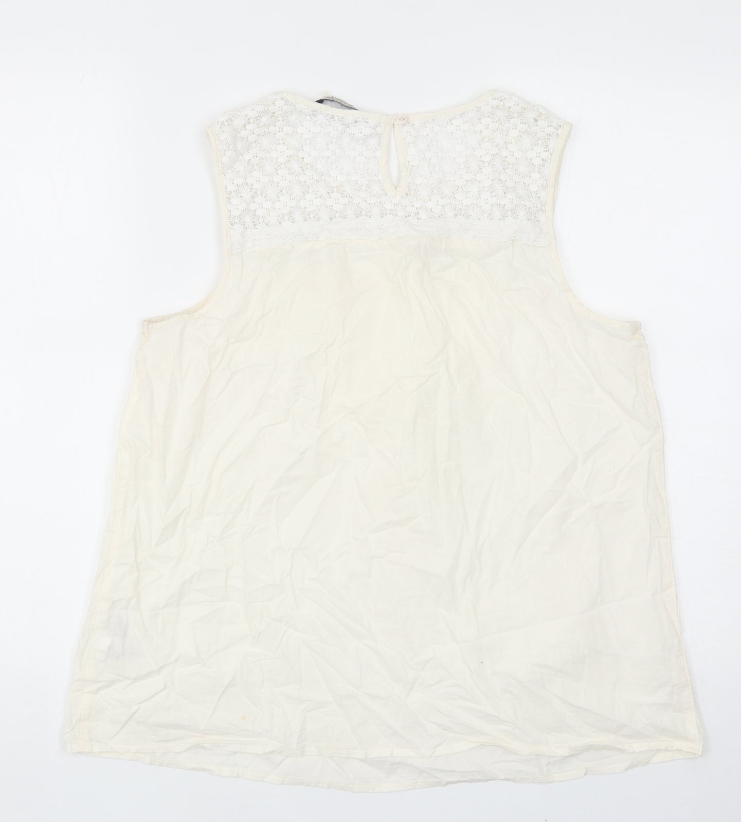 Marks and Spencer Womens Ivory Cotton Basic Tank Size 14 Scoop Neck - Lace Detail