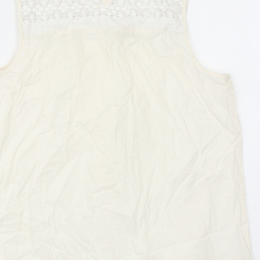 Marks and Spencer Womens Ivory Cotton Basic Tank Size 14 Scoop Neck - Lace Detail