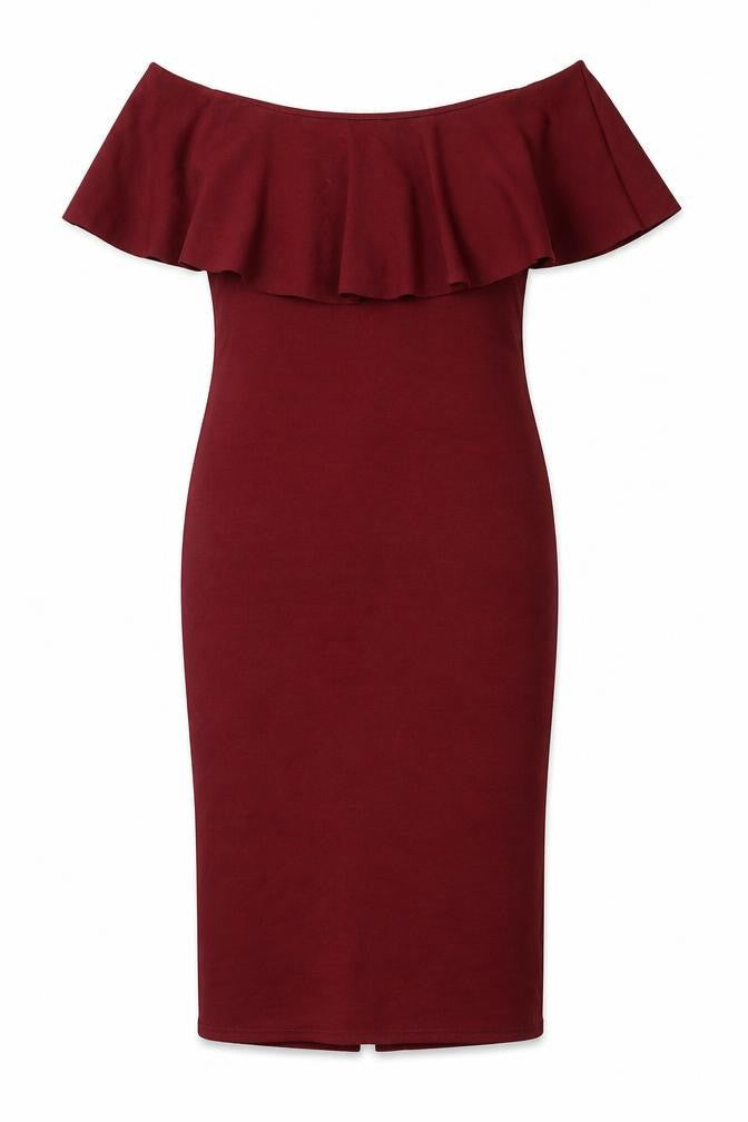 PRETTYLITTLETHING Womens Red Polyester Pencil Dress Size 8 Off the Shoulder Pullover