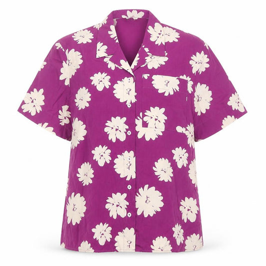 Marks and Spencer Womens Purple Floral Cotton Basic Button-Up Size 10 Collared