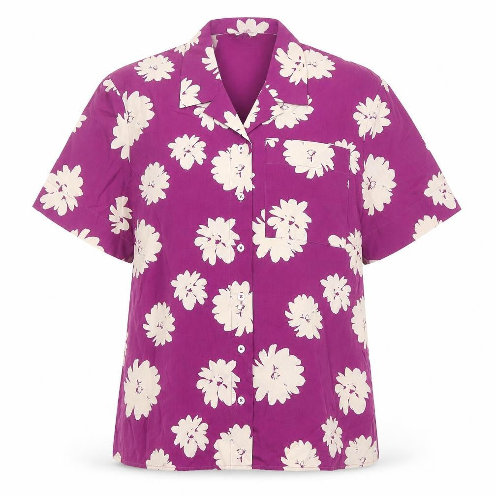 Marks & Spencer Womens Purple Floral Cotton Basic Button-Up Size 10 Collared