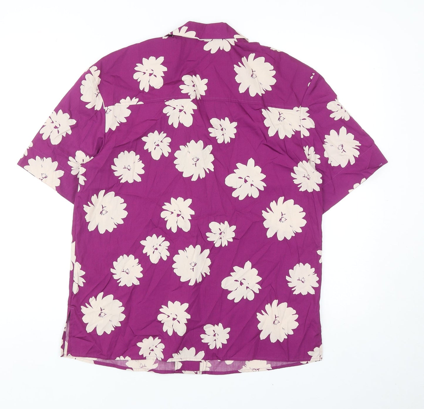 Marks and Spencer Womens Purple Floral Cotton Basic Button-Up Size 10 Collared