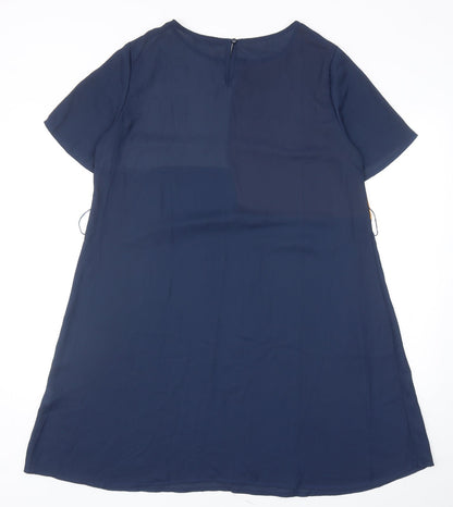 SHEIN Womens Blue Colourblock Polyester Shift Size L Boat Neck Button