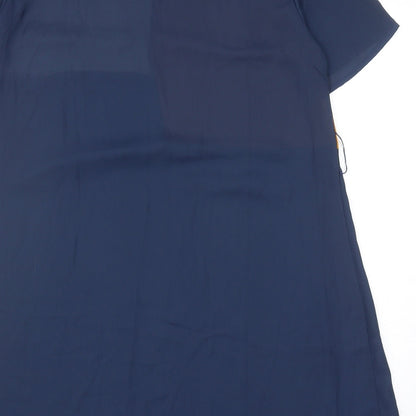 SHEIN Womens Blue Colourblock Polyester Shift Size L Boat Neck Button
