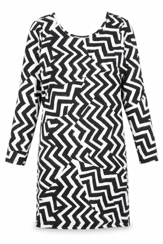 H&M Womens Black Geometric Polyester Shift Size S Scoop Neck Pullover