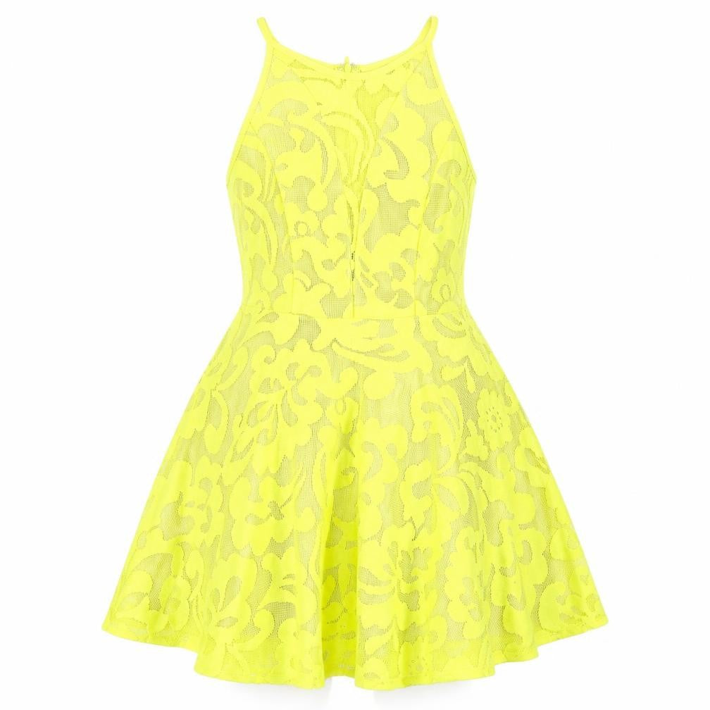 Maxim Womens Yellow Cotton Skater Dress Size S Round Neck Zip
