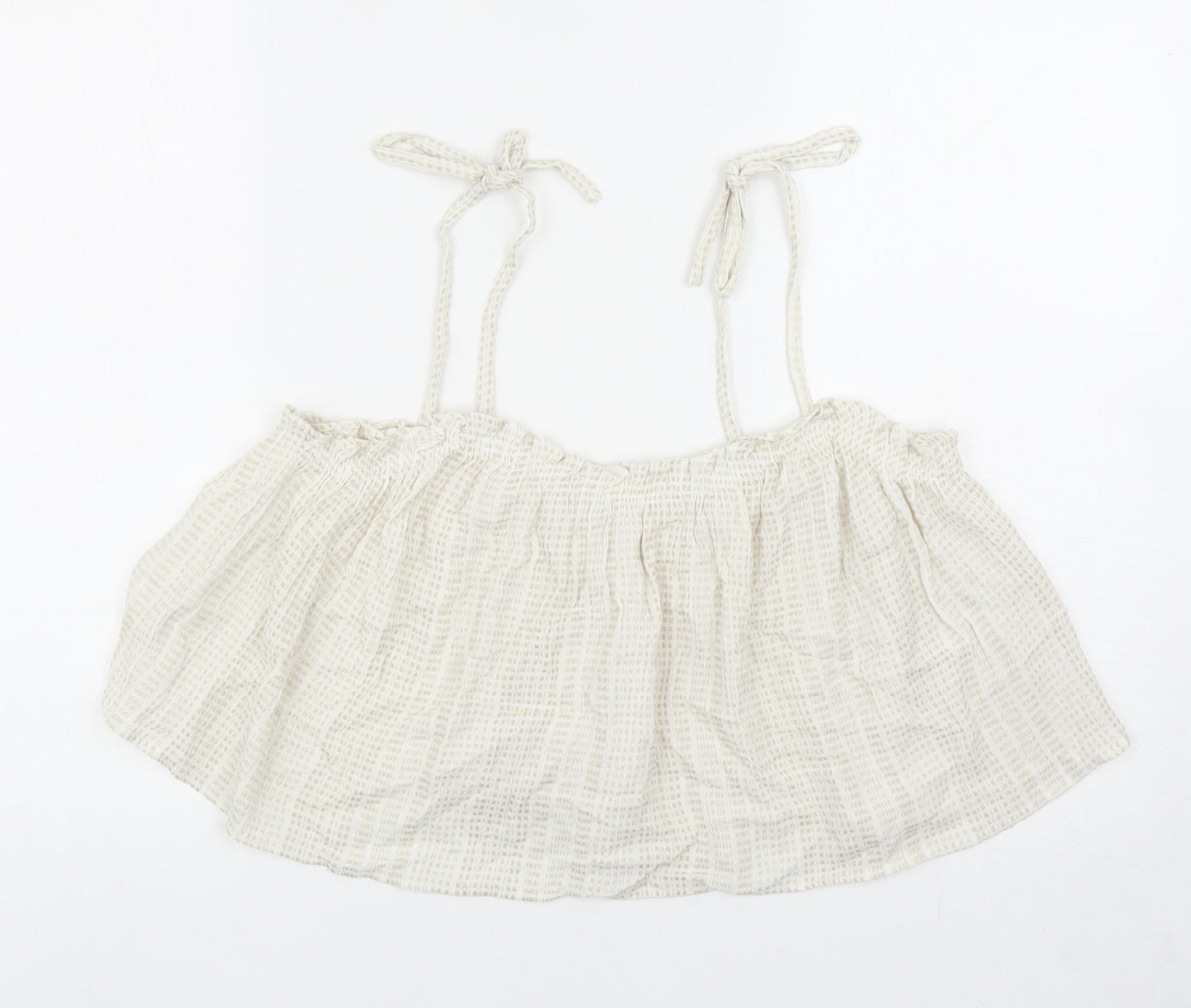 H&M Womens Beige Geometric Cotton Cropped Tank Size 12 Off the Shoulder