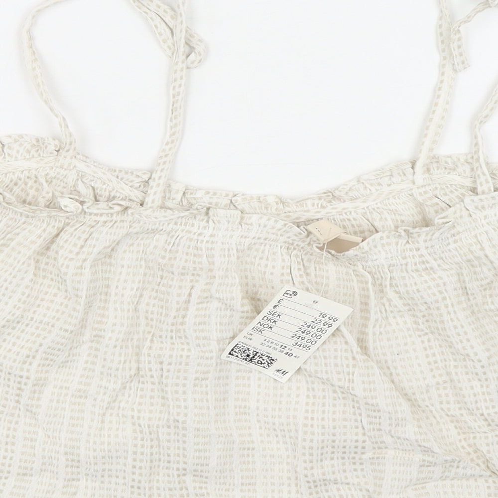 H&M Womens Beige Geometric Cotton Cropped Tank Size 12 Off the Shoulder