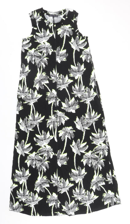 Marks & Spencer Womens Black Floral Cotton A-Line Size 8 Round Neck Pullover