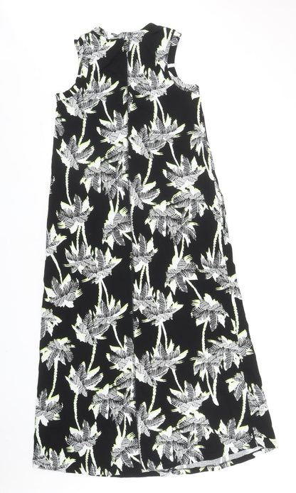 Marks & Spencer Womens Black Floral Cotton A-Line Size 8 Round Neck Pullover