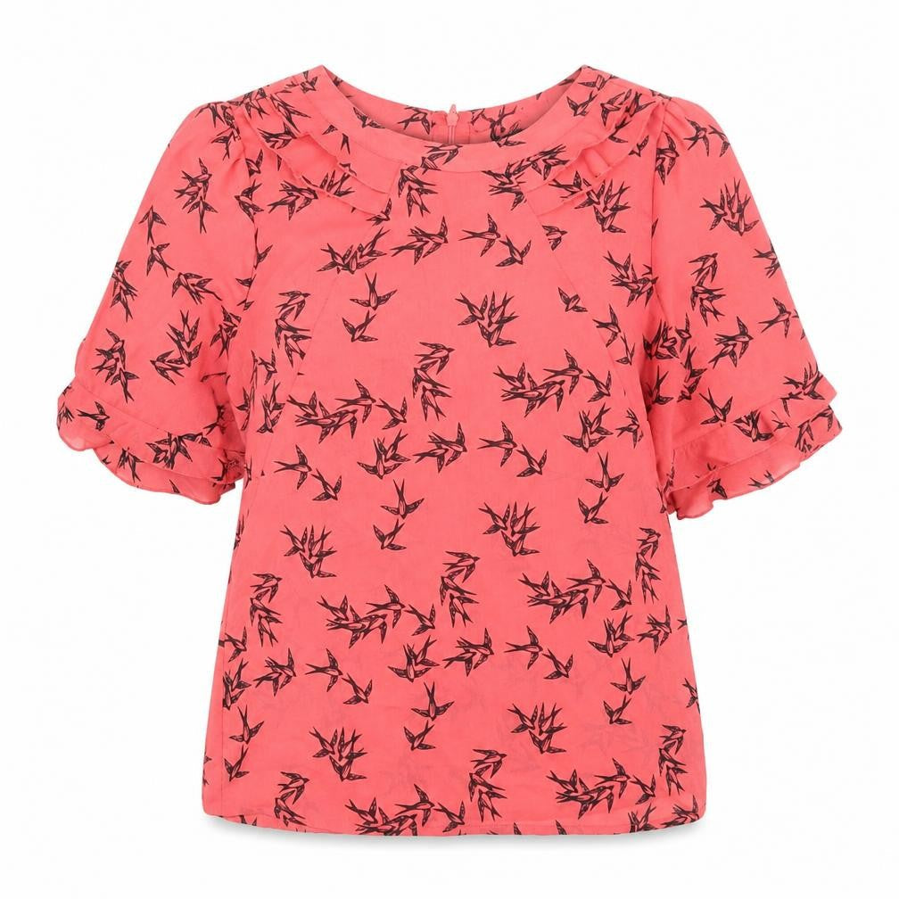 Oasis Womens Pink Geometric Polyester Basic T-Shirt Size 8 Round Neck - Bird