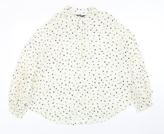 Marks and Spencer Womens Ivory Geometric Viscose Basic Button-Up Size 14 Collared