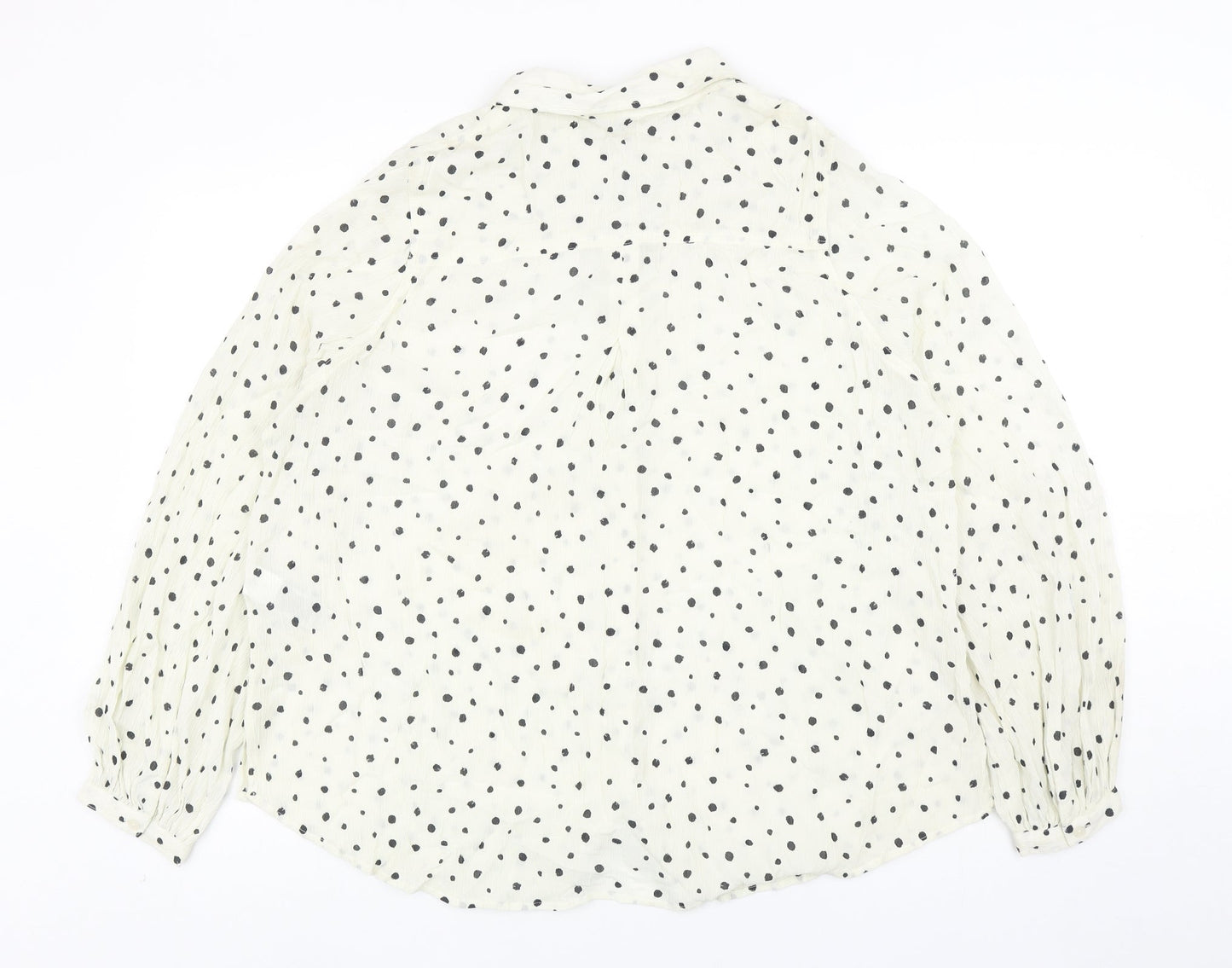 Marks and Spencer Womens Ivory Geometric Viscose Basic Button-Up Size 14 Collared