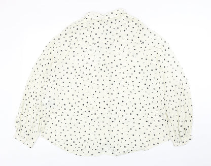 Marks & Spencer Womens Ivory Geometric Viscose Basic Button-Up Size 14 Collared