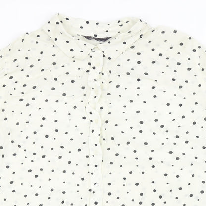 Marks & Spencer Womens Ivory Geometric Viscose Basic Button-Up Size 14 Collared