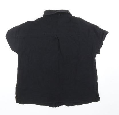Matalan Womens Black Cotton Basic Button-Up Size 10 Collared