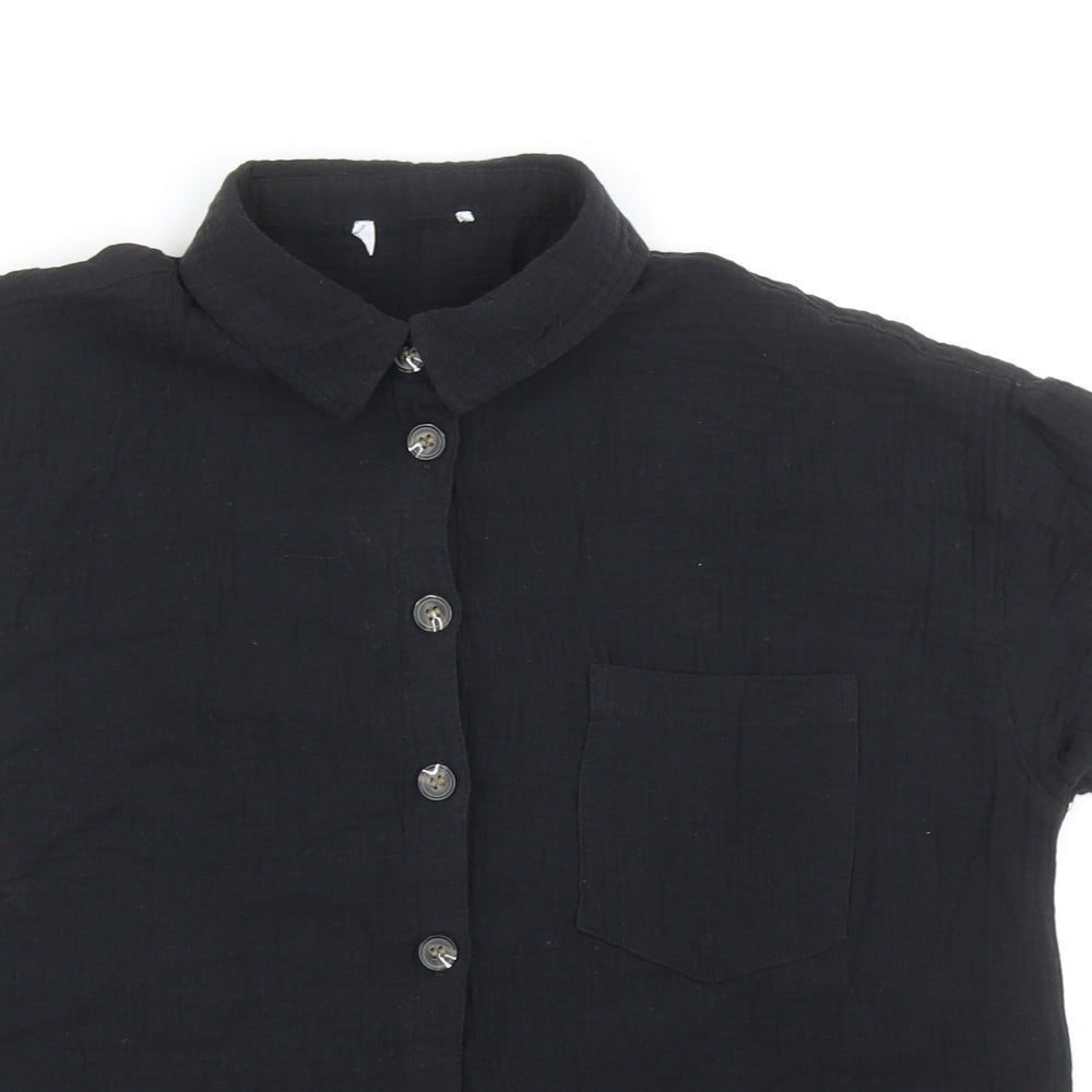 Matalan Womens Black Cotton Basic Button-Up Size 10 Collared
