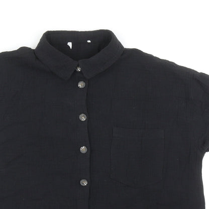 Matalan Womens Black Cotton Basic Button-Up Size 10 Collared