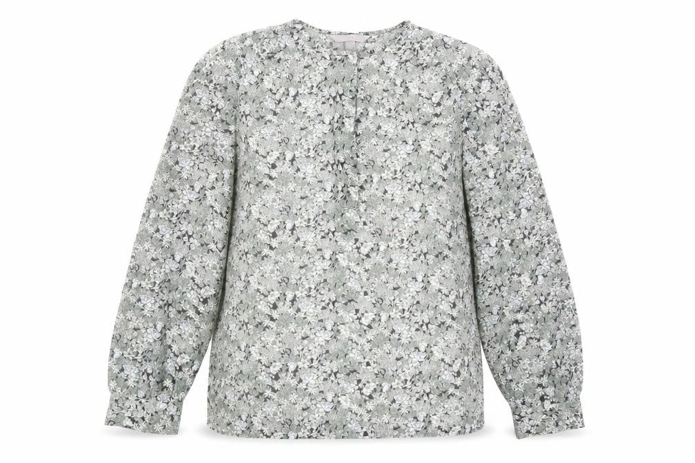 H&M Womens Green Floral Polyester Basic Blouse Size S Round Neck