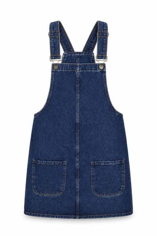 Denim & Co. Womens Blue Cotton Pinafore/Dungaree Dress Size 6 Square Neck Button