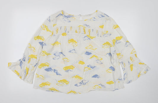 Savannah Miller Womens White Geometric Viscose Basic Blouse Size 14 Boat Neck - Cloud Print, Flute Sleeve
