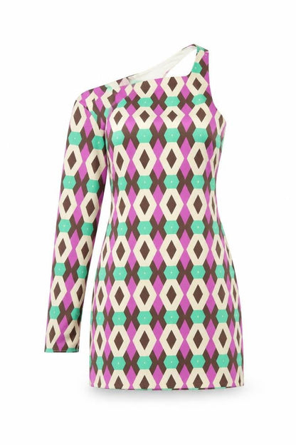 Zara Womens Multicoloured Geometric Polyester Mini Size S One Shoulder Zip