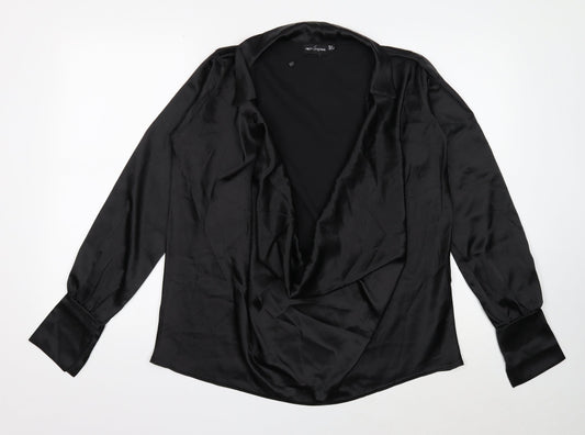 PRETTYLITTLETHING Womens Black Polyester Basic Blouse Size 8 Collared - Plunging Cowl