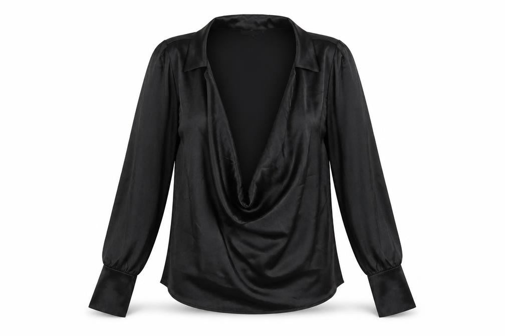 PRETTYLITTLETHING Womens Black Polyester Basic Blouse Size 8 Collared - Plunging Cowl