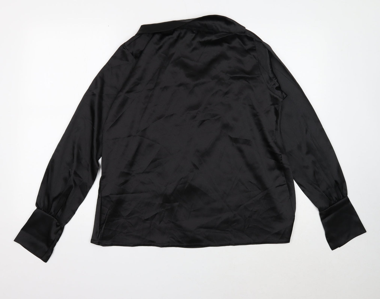 PRETTYLITTLETHING Womens Black Polyester Basic Blouse Size 8 Collared - Plunging Cowl