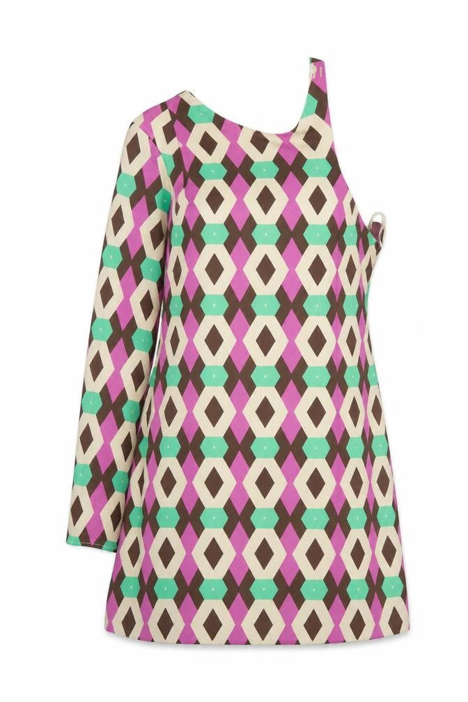 Zara Womens Multicoloured Geometric Polyester A-Line Size M One Shoulder Button