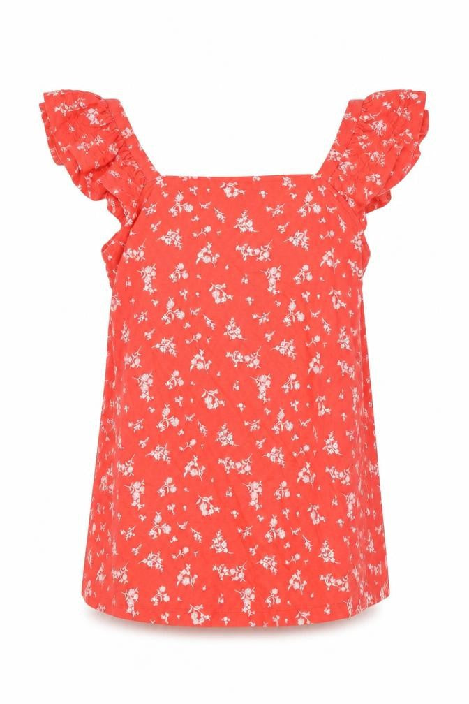 Marks & Spencer Womens Red Floral Cotton Basic Tank Size 8 Square Neck