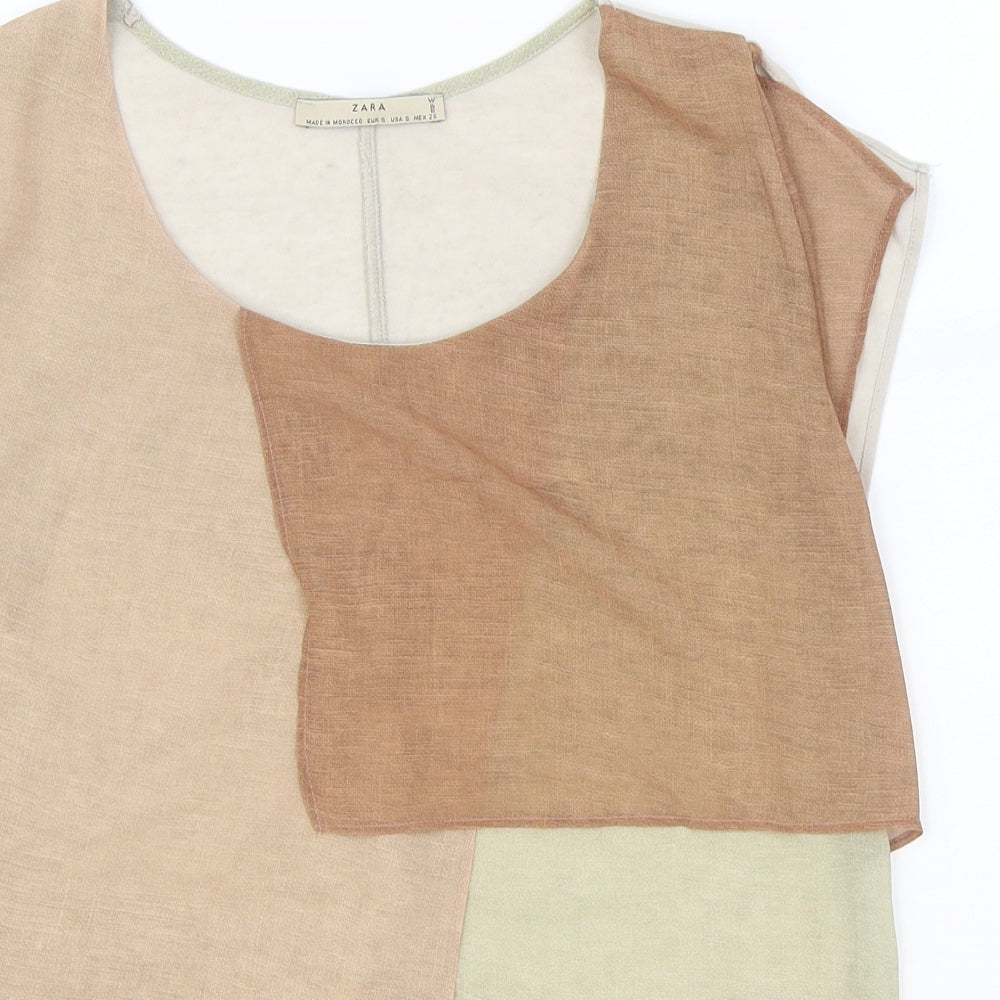 Zara Womens Brown Polyester Basic T-Shirt Size S Scoop Neck