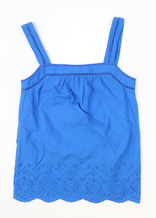 Marks and Spencer Womens Blue 100% Cotton Basic Tank Size 6 Square Neck