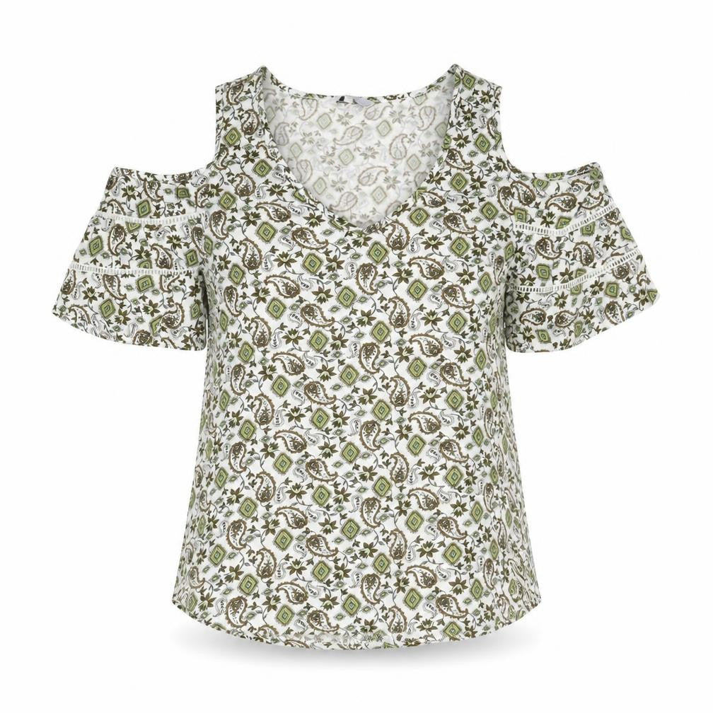 NEXT Womens Multicoloured Geometric Cotton Basic Blouse Size 8 V-Neck