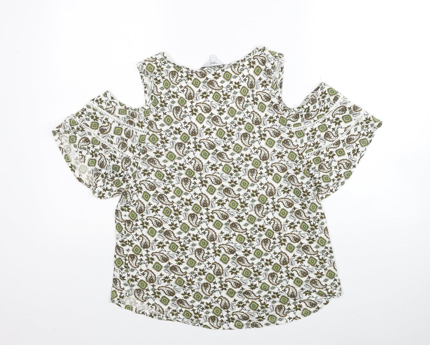NEXT Womens Multicoloured Geometric Cotton Basic Blouse Size 8 V-Neck