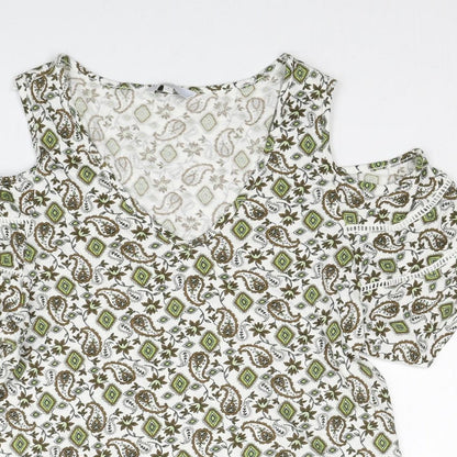 Next Womens Multicoloured Geometric Cotton Basic Blouse Size 8 V-Neck