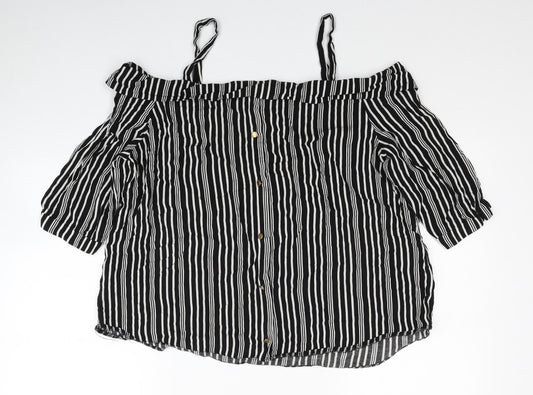 Selected Womens Black Striped Viscose Basic Blouse Size 6 Square Neck
