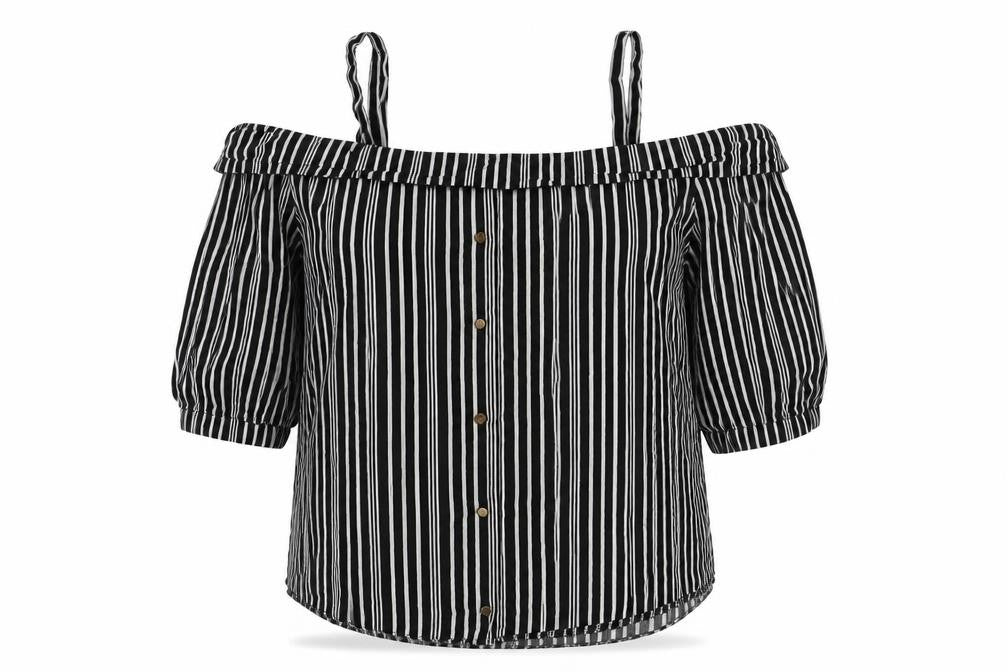 Selected Womens Black Striped Viscose Basic Blouse Size 6 Square Neck