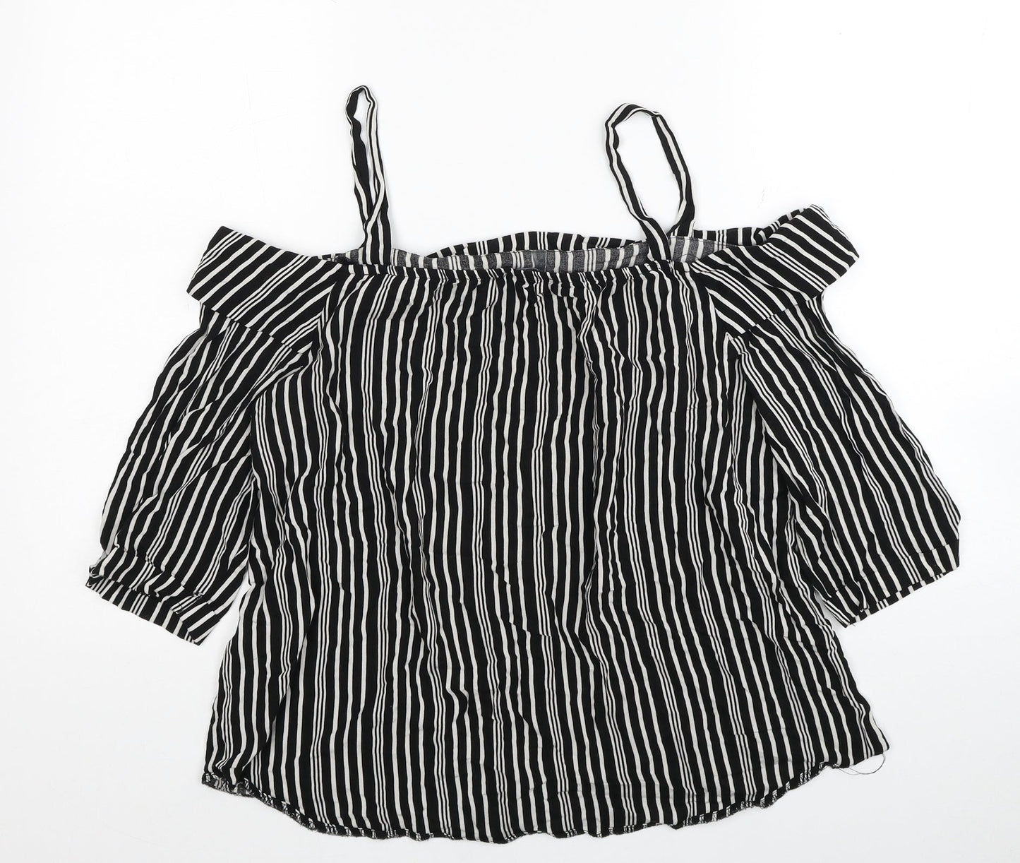 Selected Womens Black Striped Viscose Basic Blouse Size 6 Square Neck