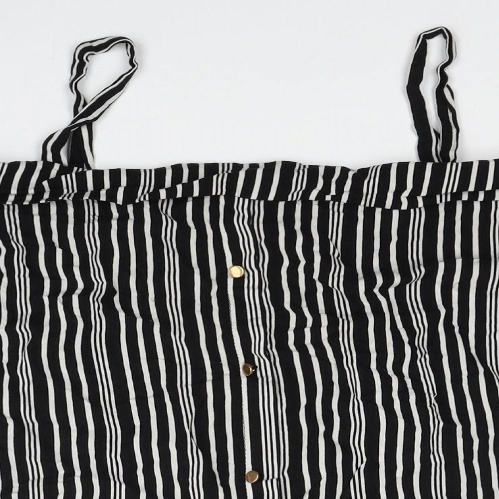 Selected Womens Black Striped Viscose Basic Blouse Size 6 Square Neck