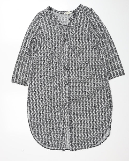 H&M Womens Black Geometric Polyester Basic Button-Up Size S V-Neck