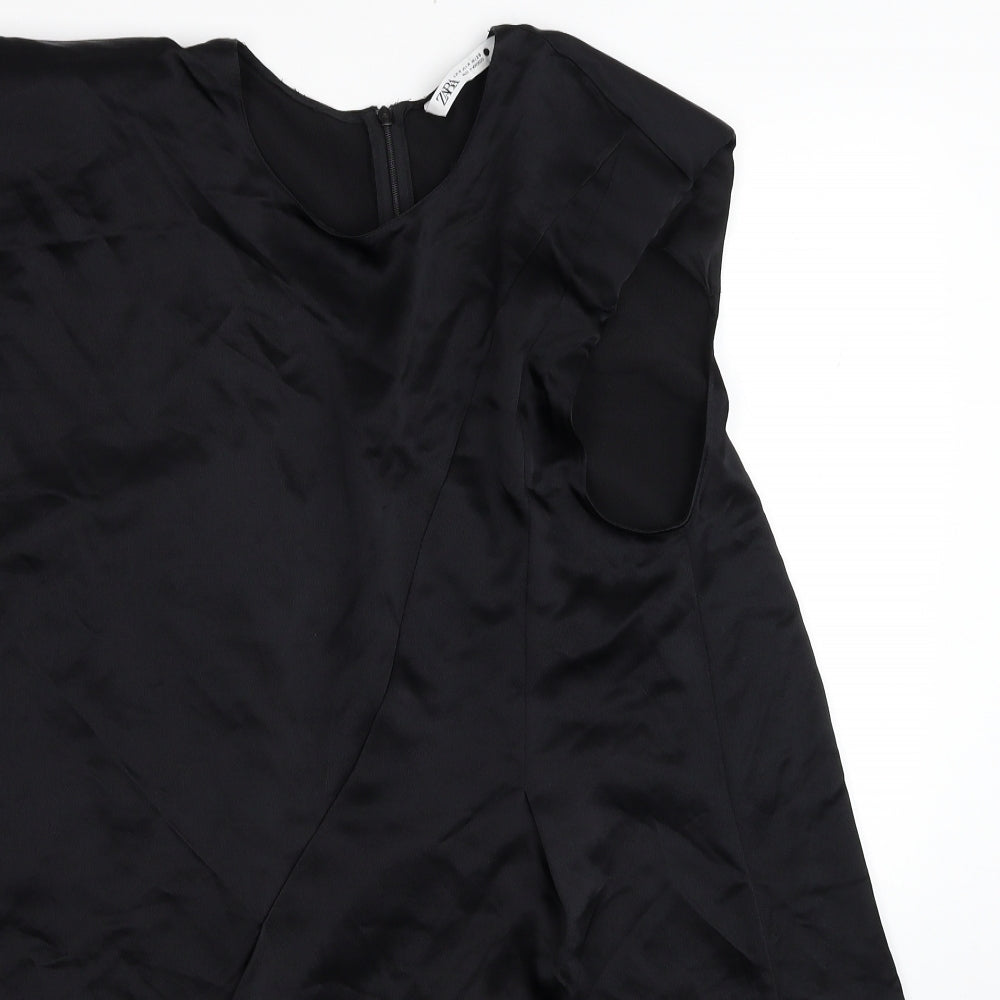 Zara Womens Black Viscose Shift Size M Round Neck Zip