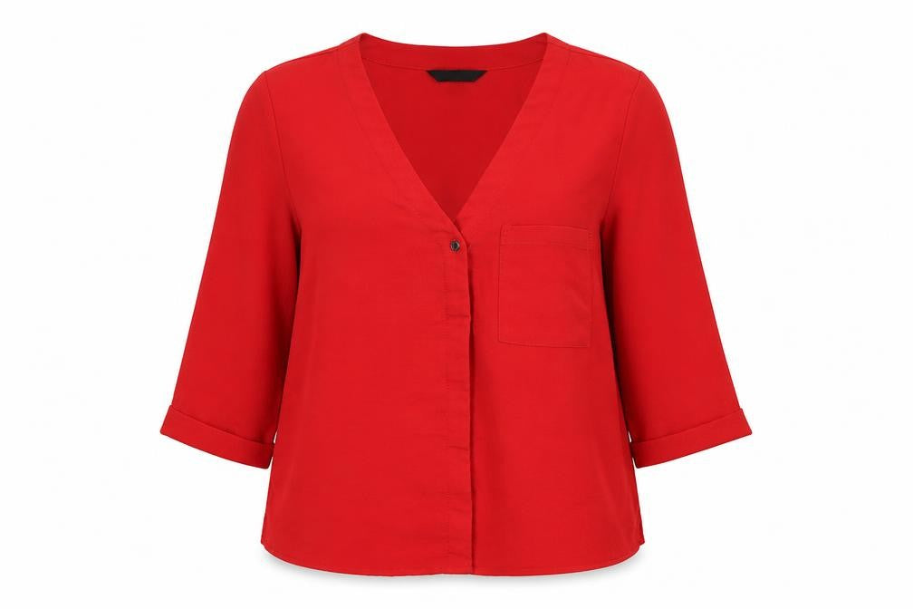 New Look Womens Red Polyester Basic Blouse Size 10 V-Neck