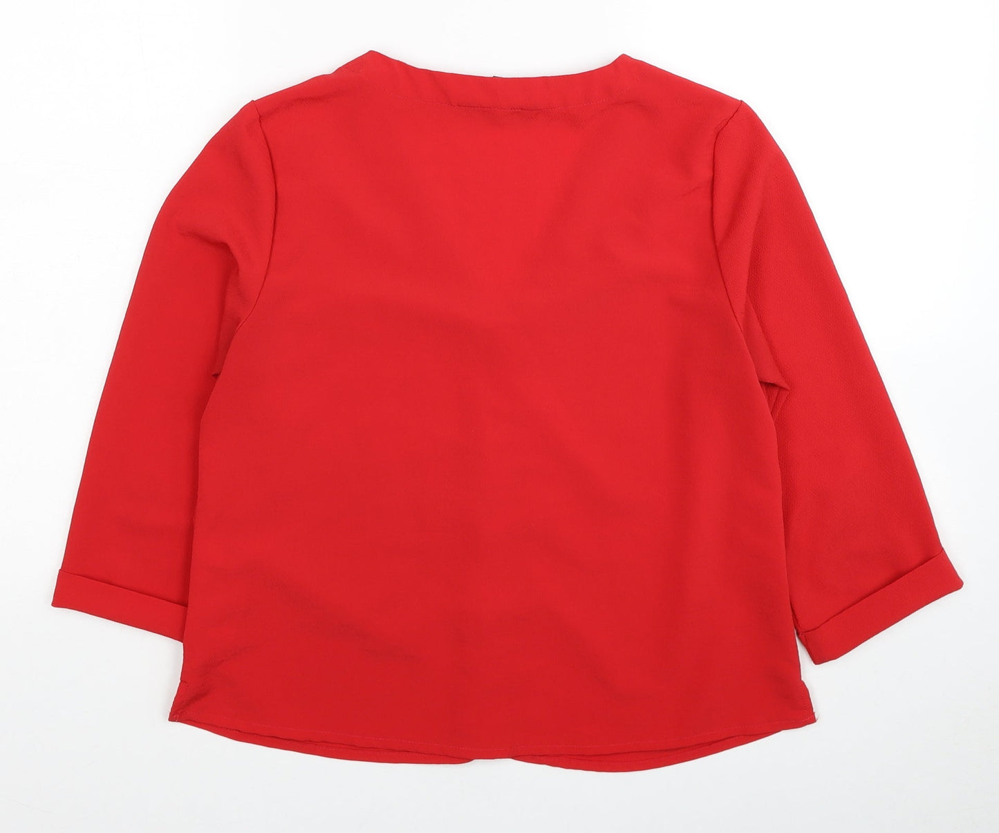 New Look Womens Red Polyester Basic Blouse Size 10 V-Neck